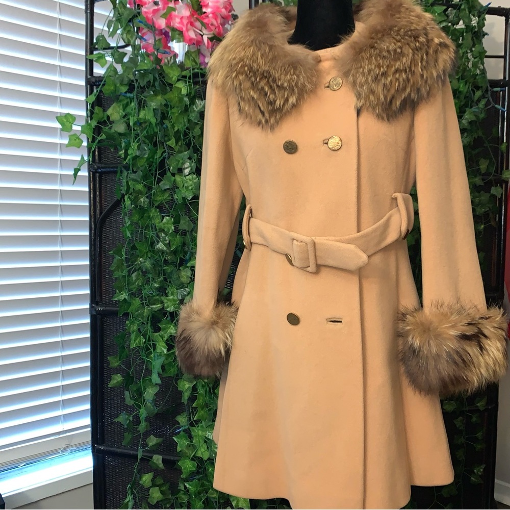 Belted Peacoat with fur accents